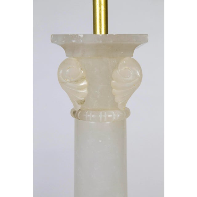 Early 20th Century Tall Alabaster Column Lamp W/ Gilded Base For Sale - Image 9 of 10
