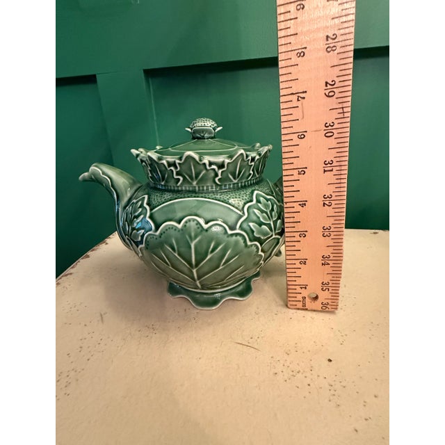 Vintage Majolica Green Cabbage Ware Tea Pot For Sale - Image 9 of 12