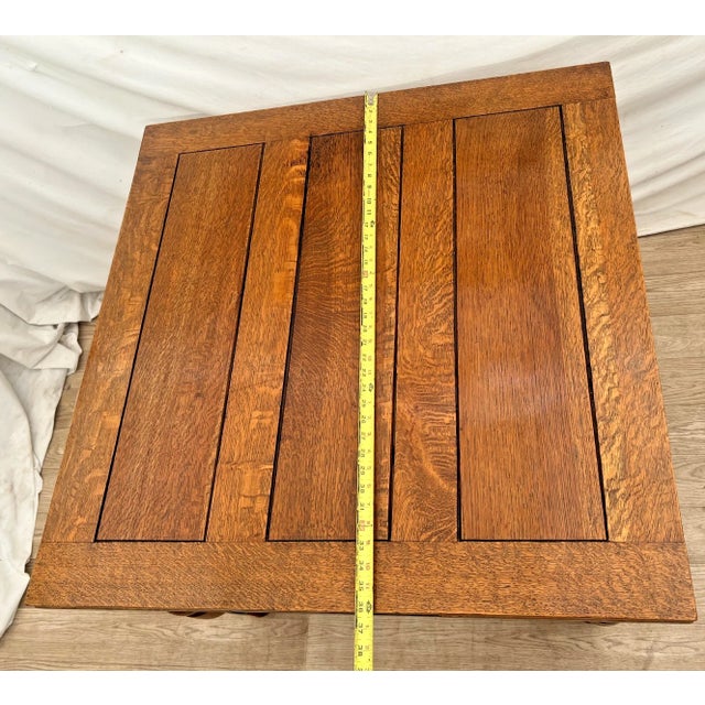 Early 20th Century English Tudor Expansion Table Turned Baluster Legs Quarter Sawn Oak, X-Stretcher For Sale - Image 12 of 14