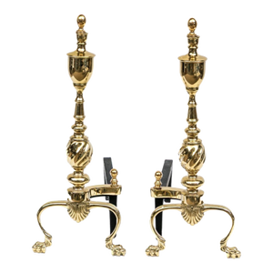 Vintage Georgian Style Polished Brass Andirons—A Pair