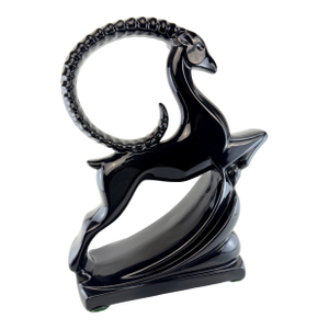 Mid Century Art Deco Style Black Ram Sculpture With Dramatic Curled Horns