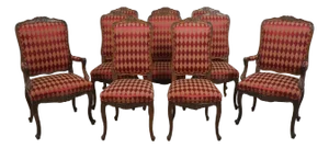Set of 10 Trouvailles Vintage French Louis XV Walnut Dining Room Chairs