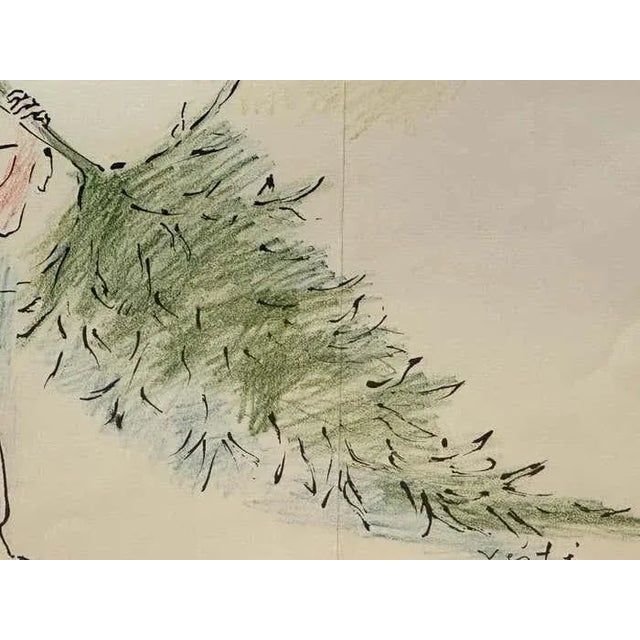 Marcel Vertes "Seasons Greetings #1" Drawing by French Painter Marcel Vertes For Sale - Image 4 of 6