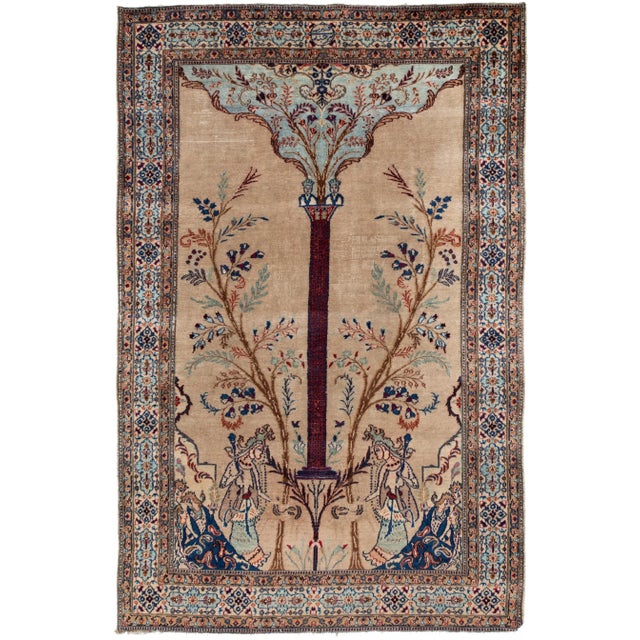 Early 20th Century Antique Persian Tabriz Handmade Brown Pictorial Motif Wool Rug For Sale - Image 9 of 9