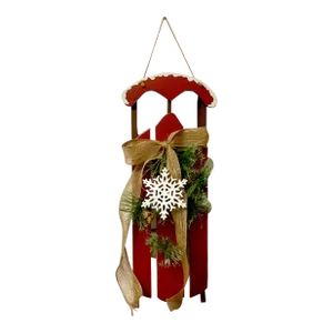 1980s Vintage Rustic Arts & Crafts Christmas Sled Wall Decorative Object.