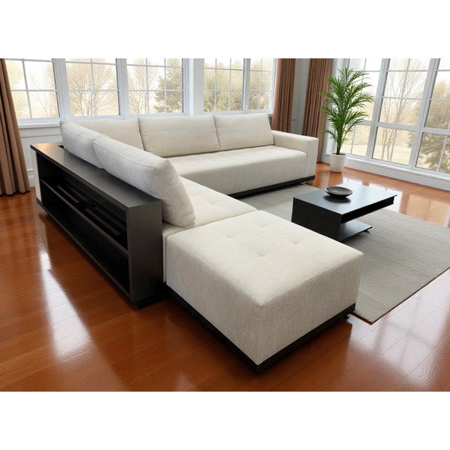Contemporary Adriana Hoyos Chocolate L-Shaped Sofa Sectional With Ottoman For Sale - Image 3 of 17