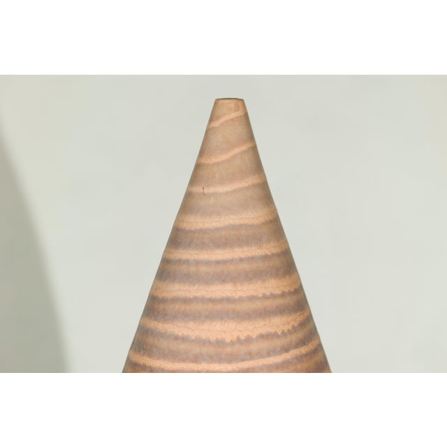 Brown Tall Artisan Ceramic Vase with Brown Striped Glaze For Sale - Image 8 of 13