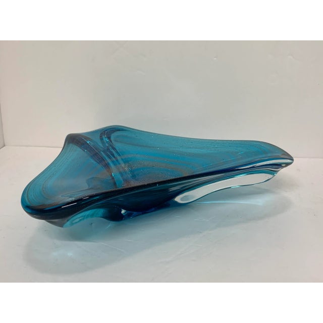 Murano Vintage Italian Murano Glass Gold-Speckled Turquoise Bowl For Sale - Image 4 of 10