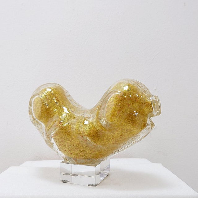Vintage Clear Art Glass Figurine with Gold Glitter, 1990s For Sale - Image 12 of 15