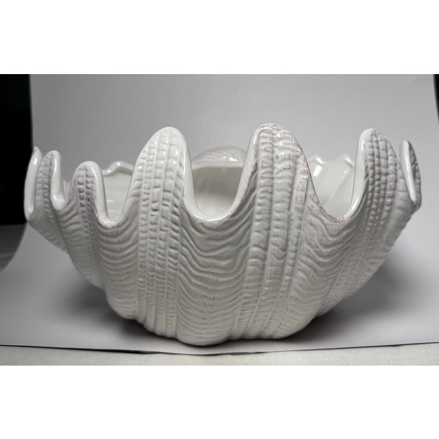 Perfect for your next feast and entertaining is this monumental size ceramic clamshell serving bowl. A beautiful white...