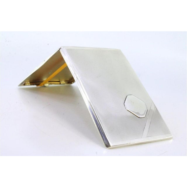 Metal Plain Silver Cigarette Case with Monogram Card and Gold Interior For Sale - Image 7 of 8