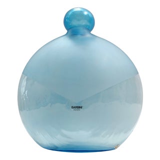 Postmodern Round Cyan Murano Glass Bottle by Alfredo Barbini, Italy, 1980s For Sale