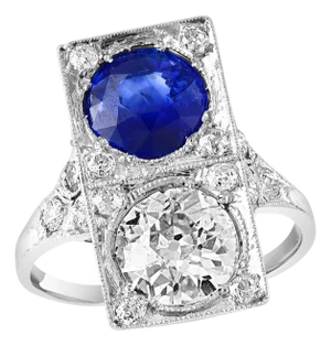 GIA CEYLON Blue Sapphire & Old Minor 3 CT Diamond Cocktail Ring Platinum Estate