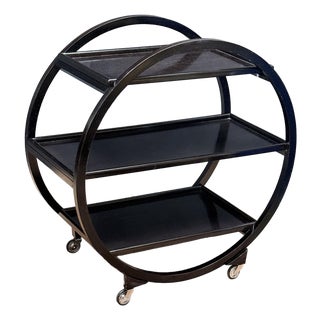 Art Deco Circular Three-Tiered Drinks Cart of Ebonized Wood From Italy For Sale