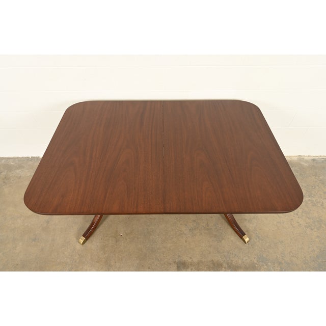 Brown Drexel Georgian Mahogany Double Pedestal Extension Dining Table, Newly Refinished For Sale - Image 8 of 15