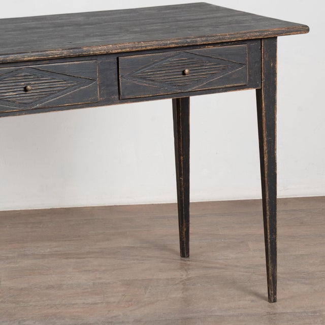 19th Century Swedish Black Painted Pine Two-Drawer Side Table For Sale - Image 10 of 11