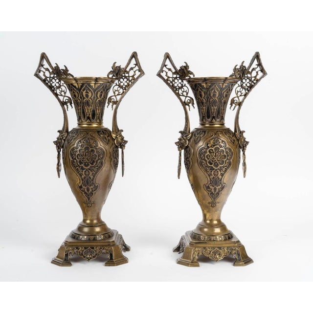 Antique Napoleon III Bronze Vases, 1800s, Ste of 2 For Sale - Image 4 of 9