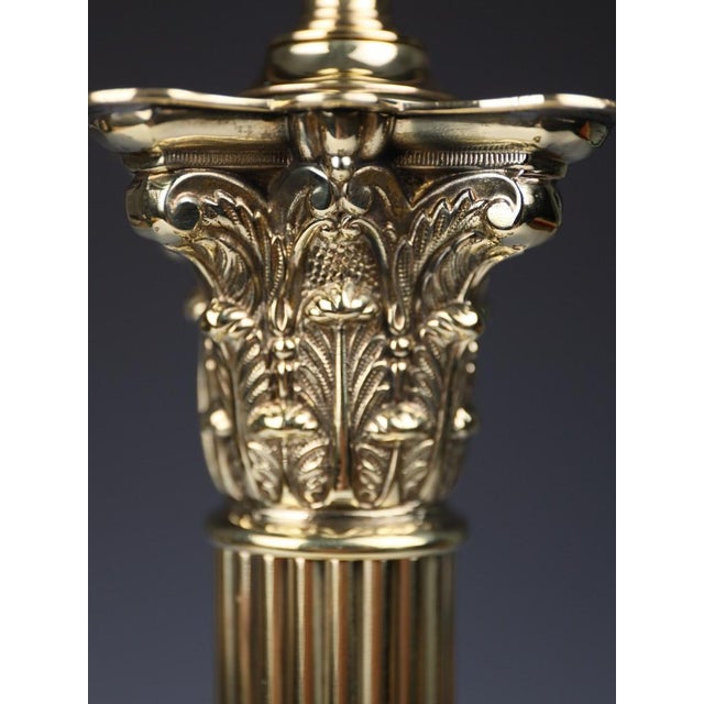 Metal Antique English Brass Corinthian Column Table Lamp, 1880 For Sale - Image 7 of 13