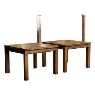 Vintage Thomasville Furniture Asian Ming Style Parquetry End Side Tables For Sale