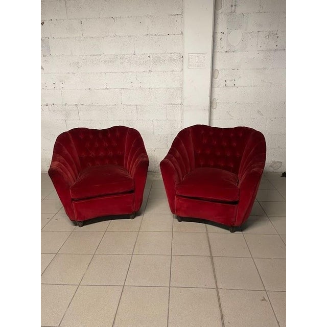 Red Velvet Armchairs, 1950s, Set of 2 For Sale - Image 14 of 18