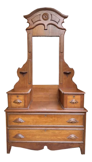 Late 1800s Renaissance Revival 4-Drawer Walnut Vanity Dresser