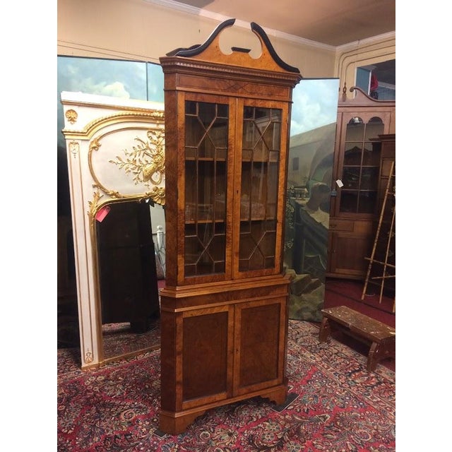 Vintage Corner Cabinet, Burl Walnut and Curly Maple Cabinet For Sale - Image 6 of 11