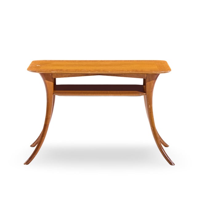 Wood t.h. Robsjohn Gibbings for Widdicomb Mid Century Bleached Mahogany Sabre Side End Tables - Pair For Sale - Image 7 of 12