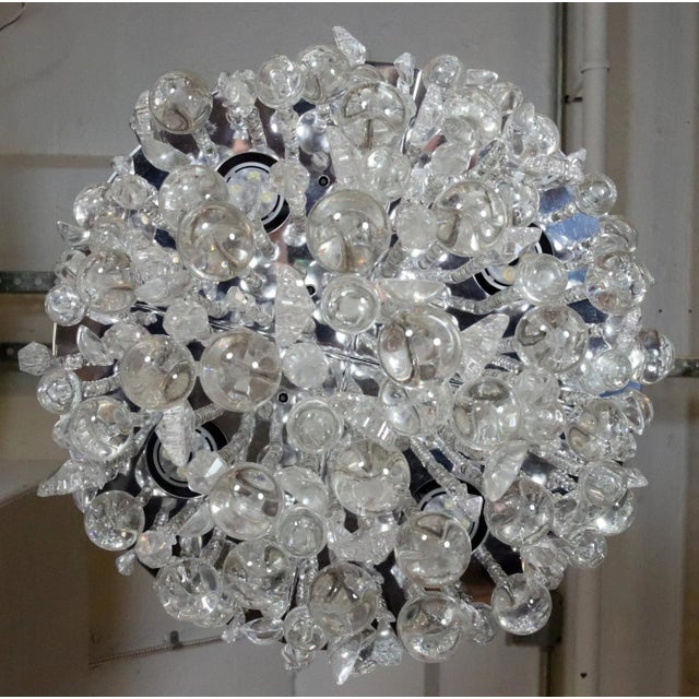 Mid 20th Century Waldorf Astoria Round Crystal Satin Nickel Chandelier For Sale - Image 10 of 11