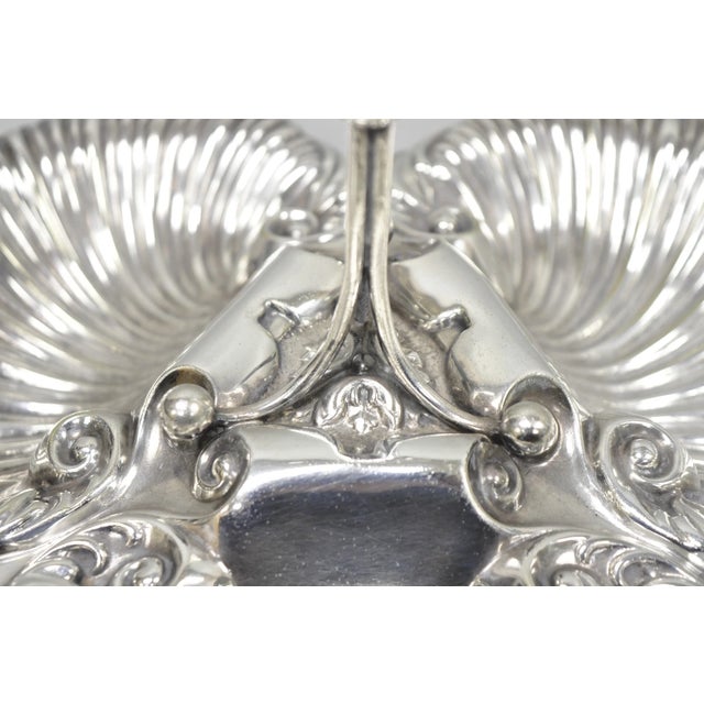 Antique English Victorian Silver Plated Triple Clam Shell Nautical Candy Dish For Sale - Image 4 of 16