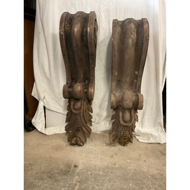 Pair of Antique Wooden Corbels With Acanthus Leaf and Scroll Motif. For Sale - Image 10 of 11