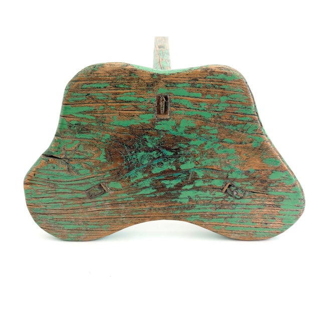 Green Rustic Green Painted Elm Stool For Sale - Image 8 of 8