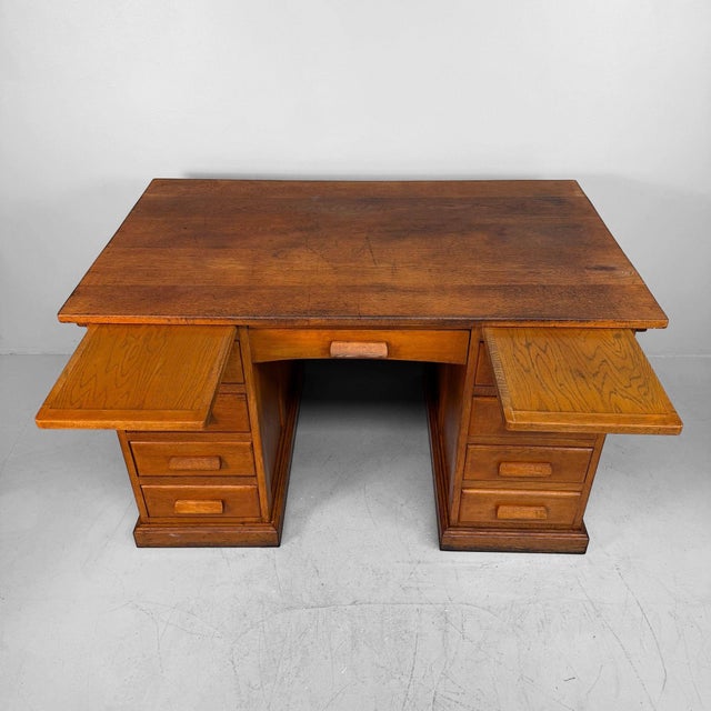 Brown French Double Pedestal Desk, 1950s For Sale - Image 8 of 14