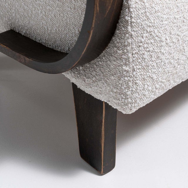 Mid-Century Modern 20th Century Czech Republic Ivory Boucle Upholstered Armchair For Sale - Image 3 of 11