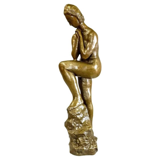 Gold 20th Century Bronze Nude Woman Sculpture For Sale - Image 8 of 8