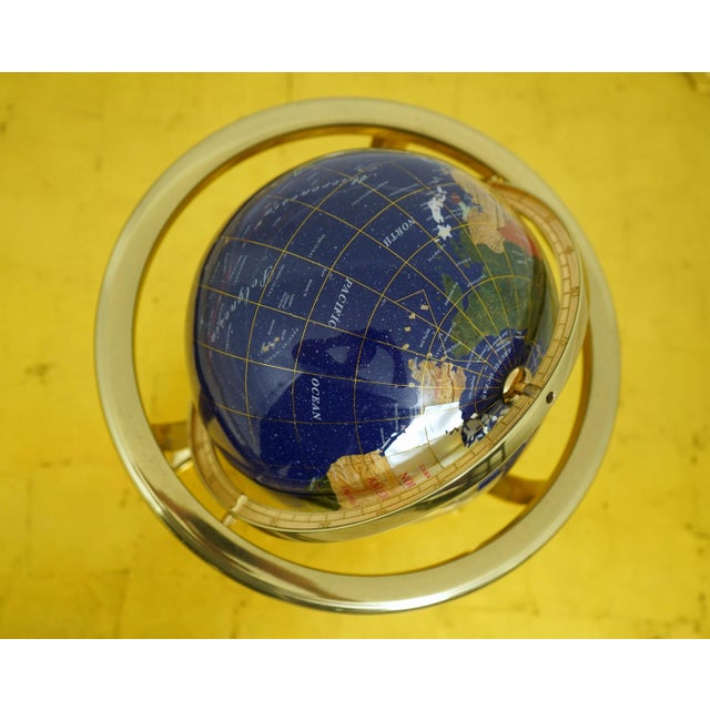 Quality Stone Inlaid Globe on Brass Stand For Sale - Image 4 of 9