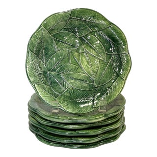 Vintage Italian Majolica Vietri Leonardo Ceramic Leaf Dishes- Set of 6 For Sale