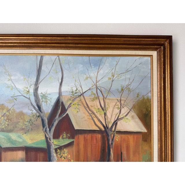 Wood 1970s Vintage Rural Autumn Landscape Oil on Canvas Painting – Wood Frame For Sale - Image 7 of 12