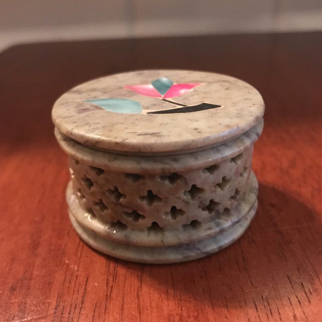 Soapstone Trinket Box with Floral Inlay Chairish