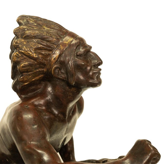 Antique French Art Deco Bronze Sculpture Native American Indian Hunter Scout by René-André Varnier, Circa 1920 For Sale - Image 17 of 18