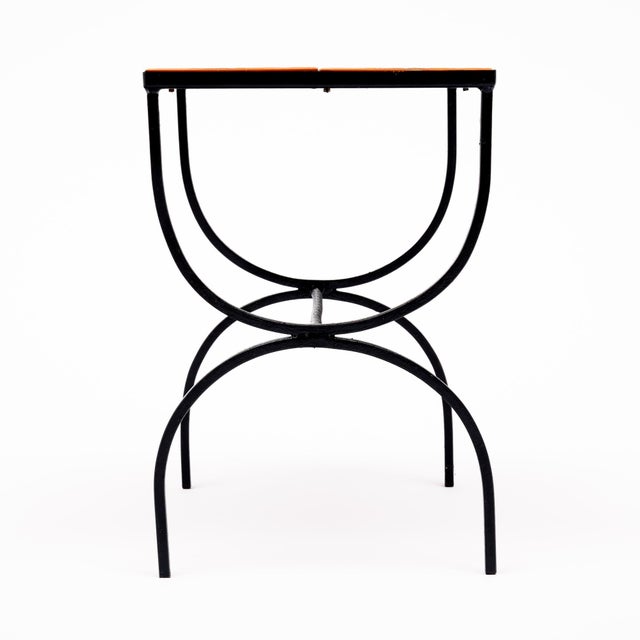 French French Mid-Century Orange Ceramic Tile and Wrought Iron Side Table From Vallauris For Sale - Image 3 of 9