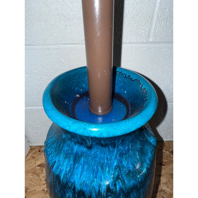 Wood 1970s Grand Drip Glaze Cobalt Blue Studio Pottery Ceramic Turned Pottery Lamp For Sale - Image 7 of 10
