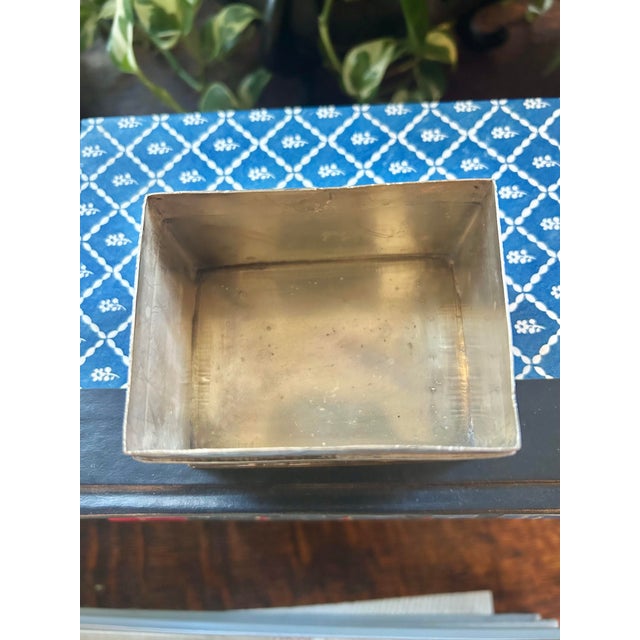 Metal Vintage Silverplate Over Copper Trinket Box With Scallop Shell Finial For Sale - Image 7 of 7