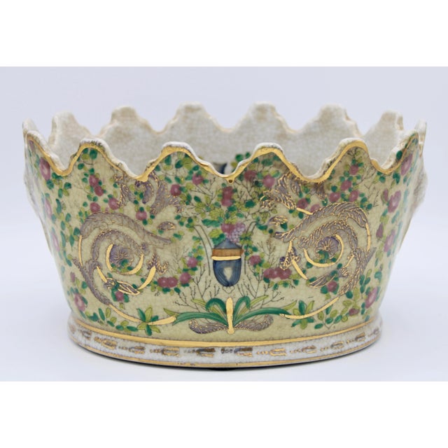 Chinoiserie Vintage Chinoiserie Ceramic Cachepot Planter For Sale - Image 3 of 11