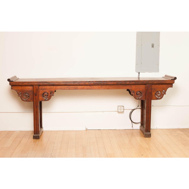 Chinese Antique Chinese Elm Altar Table With Everted Flanges For Sale - Image 3 of 12