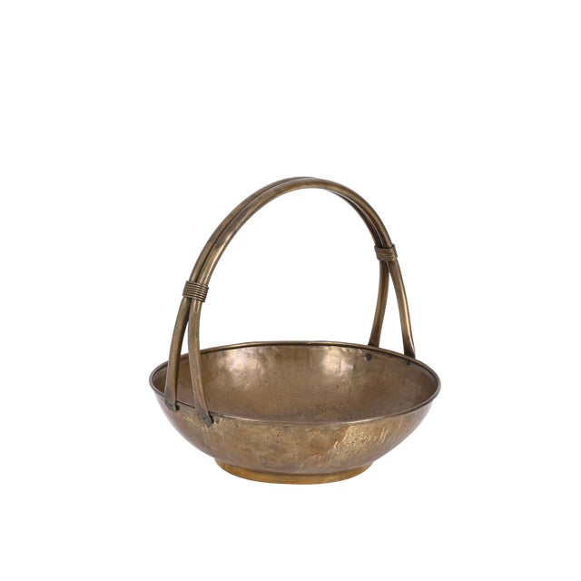 Italian Basket Magazine Rack in Brass, Italy, 1940s For Sale