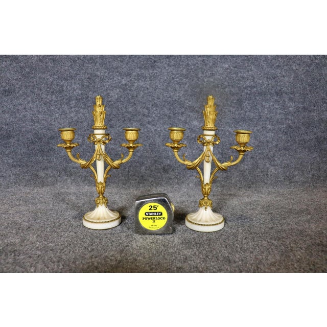 Bronze Fine Pair of French Louis XV Style Bronze Candelabras With White Marble Bases For Sale - Image 8 of 10