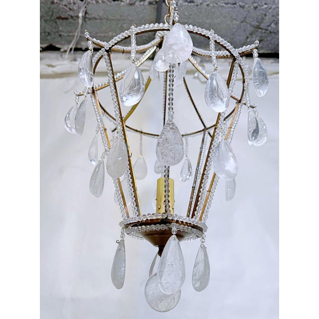 Vintage French Brass Chandelier With Hand Cut Rock Crystals For Sale In New York - Image 6 of 10