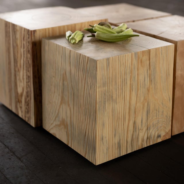 2020s Alabama Sawyer Little "Hyo" Natural Pine Wood Cube Side Table For Sale - Image 5 of 6