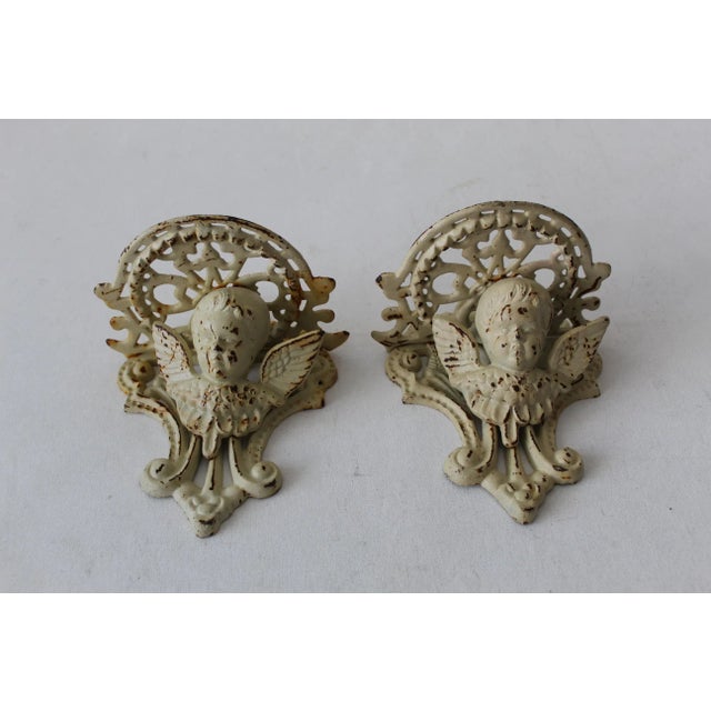 Cast Iron Cherub Angel Putti Victorian Style Brackets Accent Wall Shelves -A Pair For Sale - Image 9 of 10