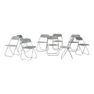 Chrome Folding Chairs with Fabric Seats, 1970s, Set of 9 For Sale